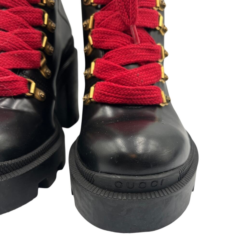 Gucci Combat Boots Ankle Bootie Magnum Calfskin Lace Up Chunky Black Size 37.5 - Picture 4 of 12